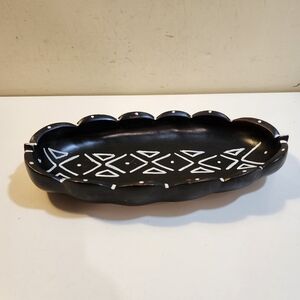 Black and White Decorative Wood Oval Tray